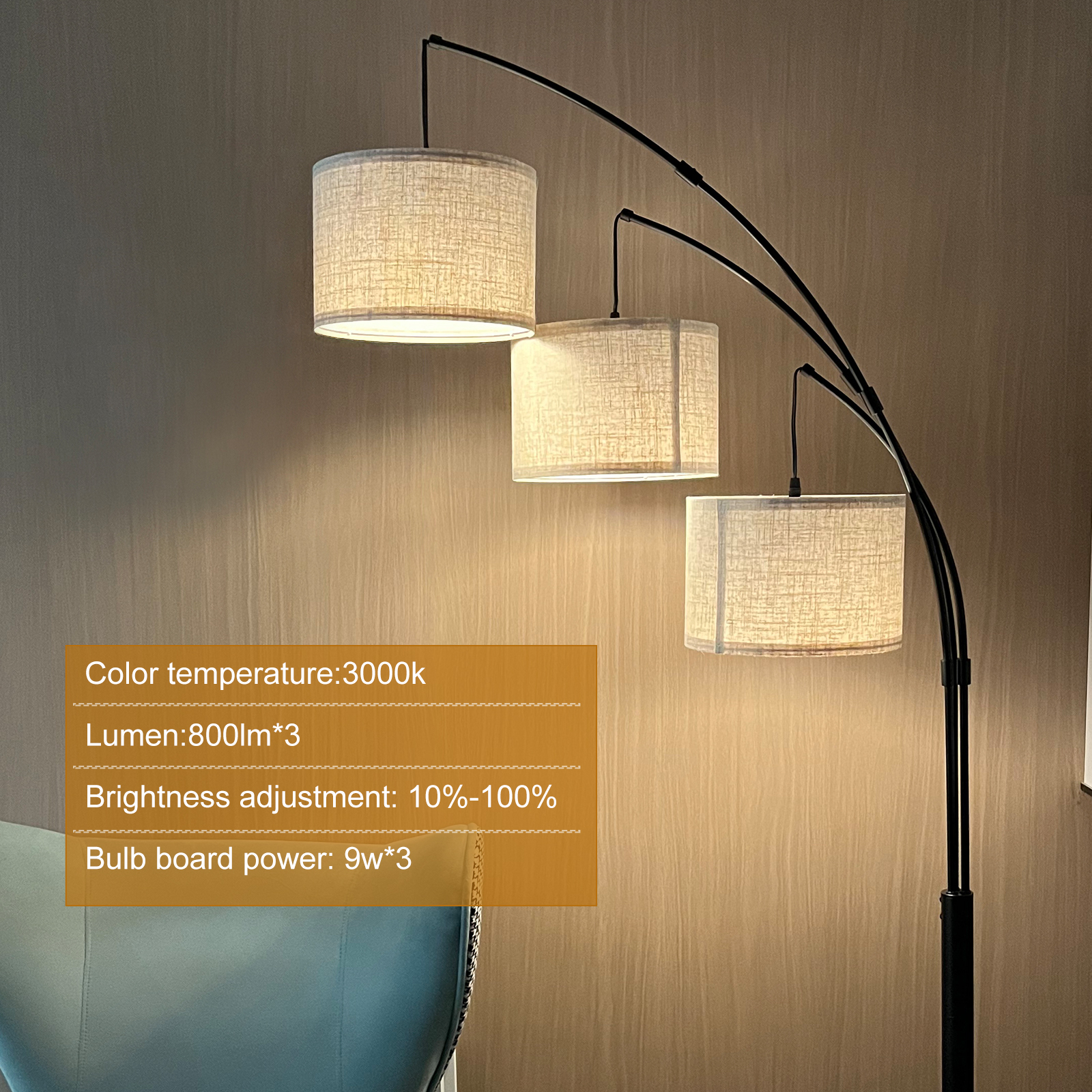 2026 New Dimmable Arc Floor Lamp Rotary Switch Standing Lamp with Linen Shade and Heavy Base, Mid Century Tree Lamp