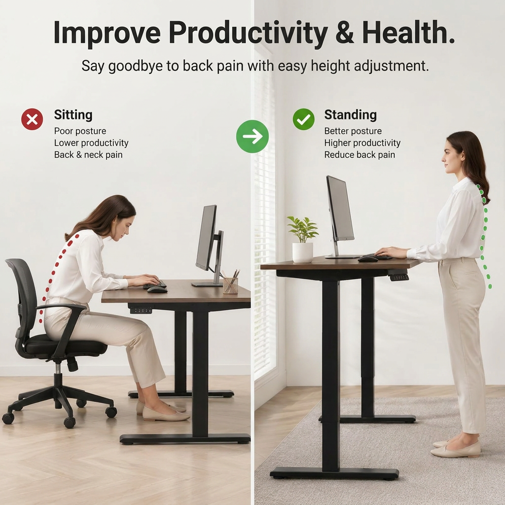 Ergonomic Electric Sit-Stand Desk For Home Office Study Modern Design Motorized Height Adjustment Convertible Table De Bureau