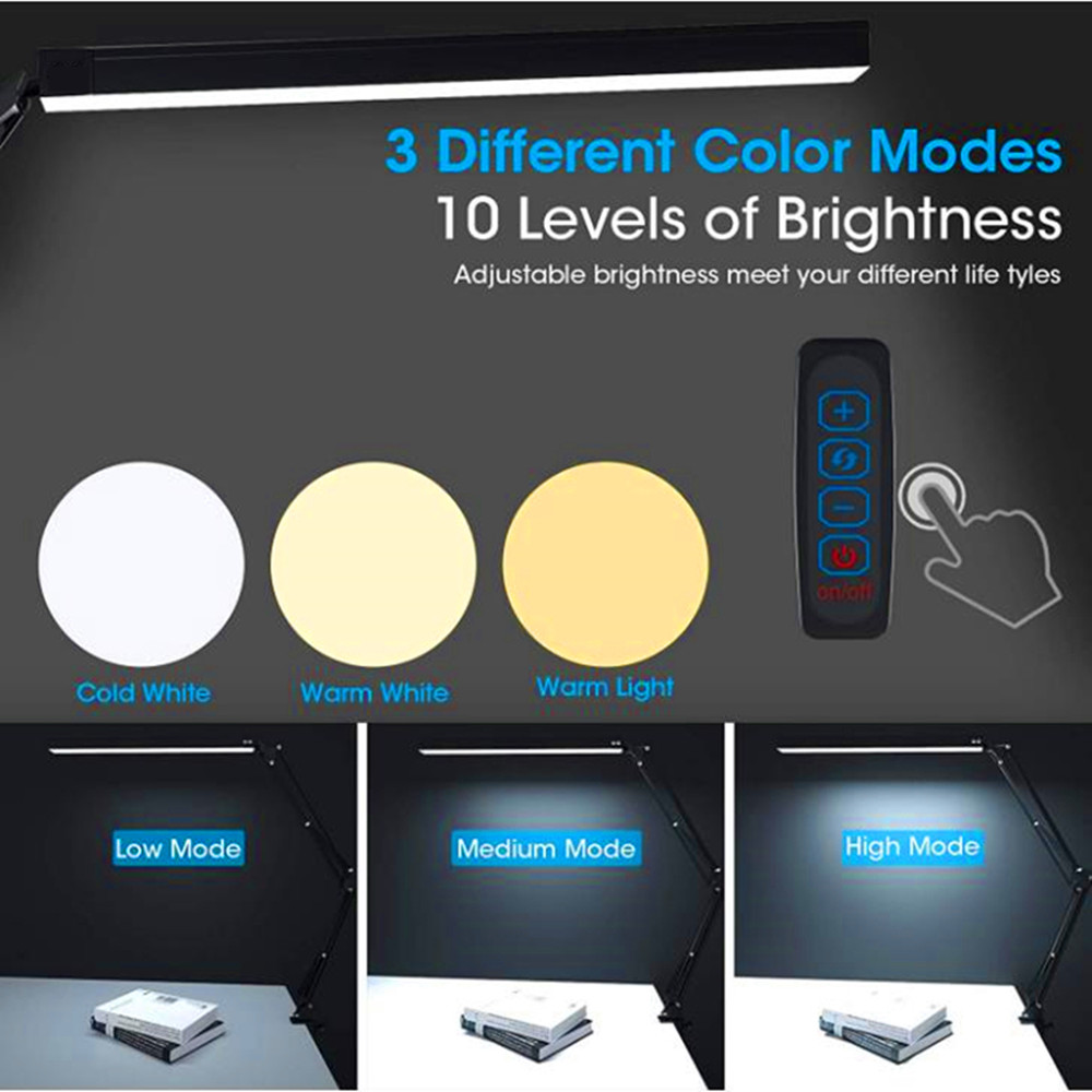 LED Desk Lamp with Clamp Desk Lamp with Light and Adjustable Swing Arm Clip-on Eye-Care