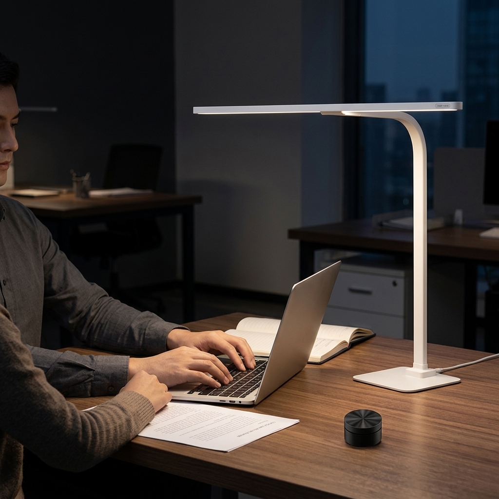 White Minimalist LED Desk Lamp Light Arm Large Illumination Range Smart Light for Drawing Gaming Desk