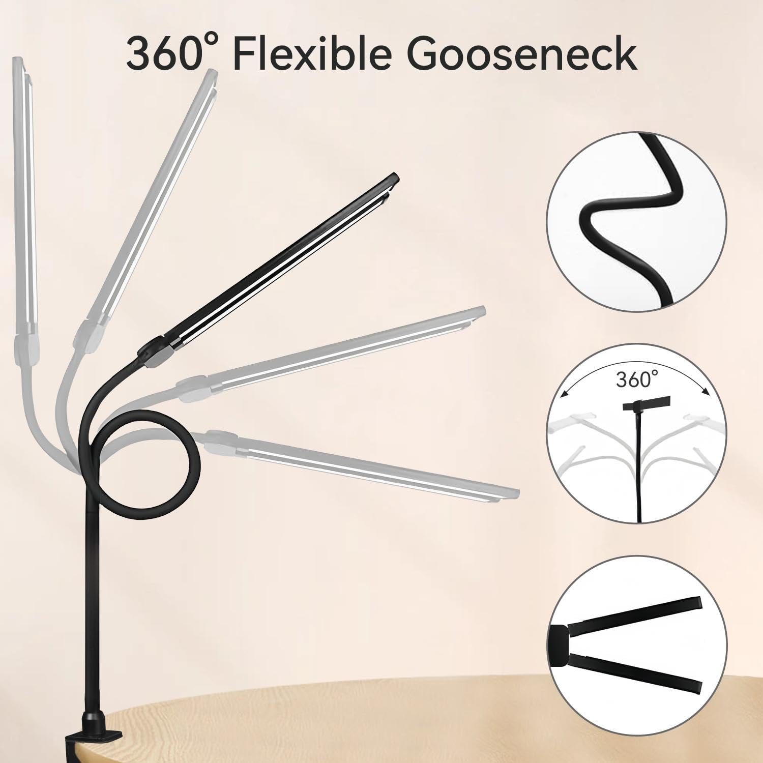 LED Desk Lamp Double Head Modern Black Architect Desk Lights Home Office Clamp 3 Color 5 Brightness Long Flexible Gooseneck Eye