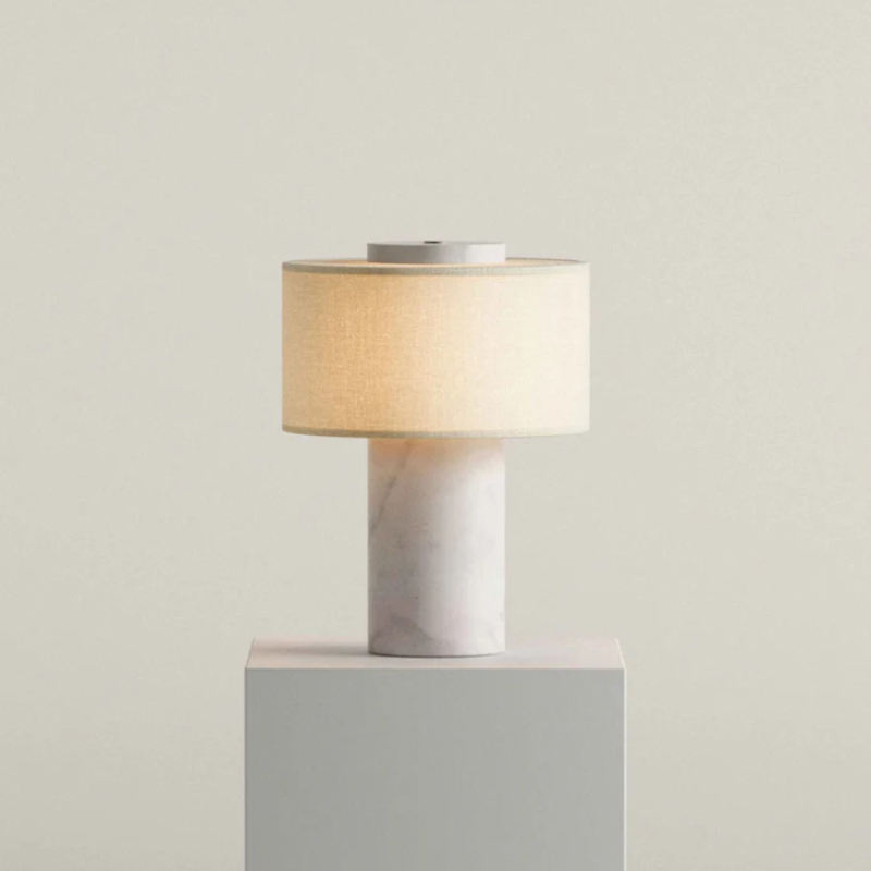 Luxury Marble Table Lamp With Fabric Shade | Modern Decorative Bedside Light For Living Room &amp; Bedroom