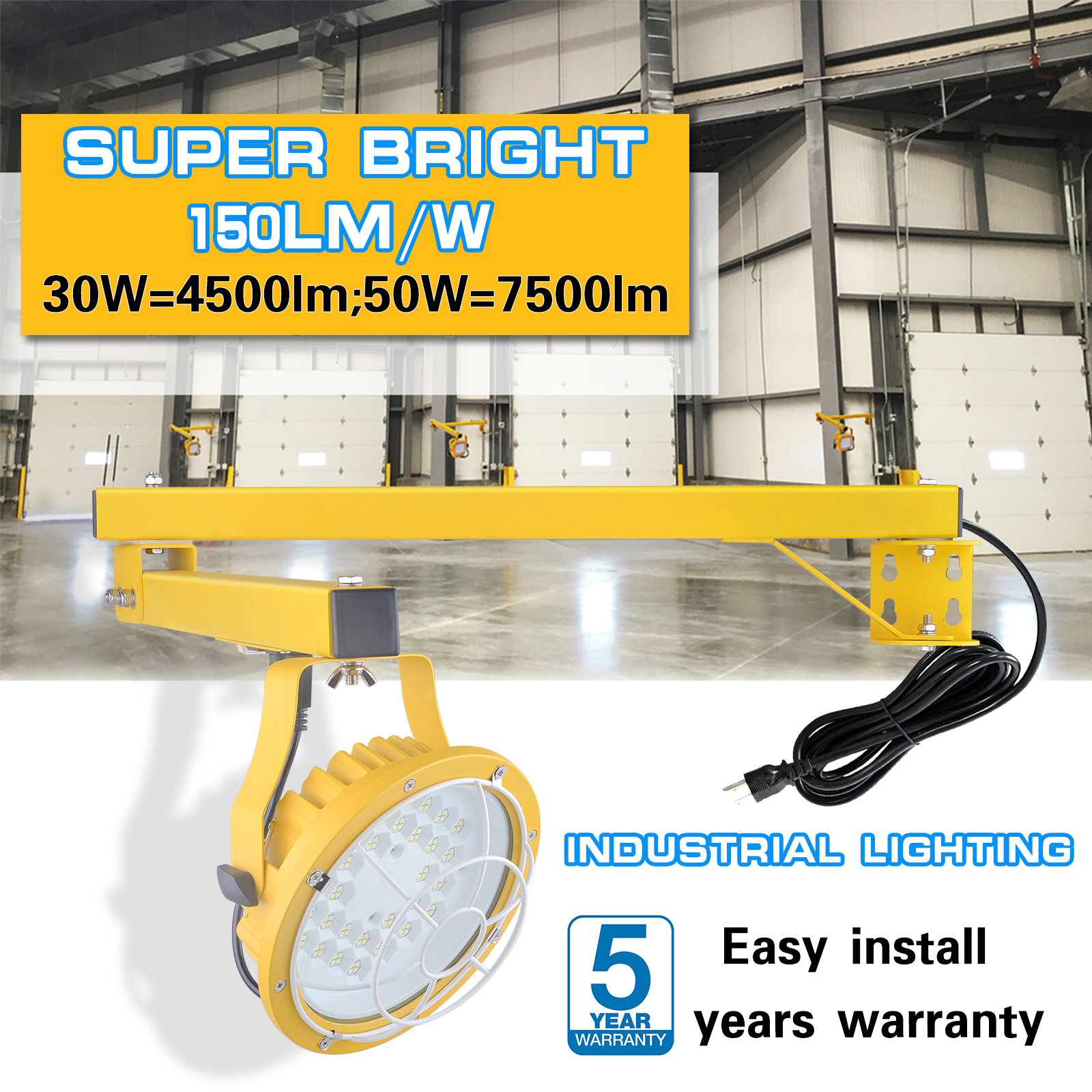 ETL Approved 60W IP65 Swing Arm LED Work Light for Workshop Warehouse Dock Loading Equipment