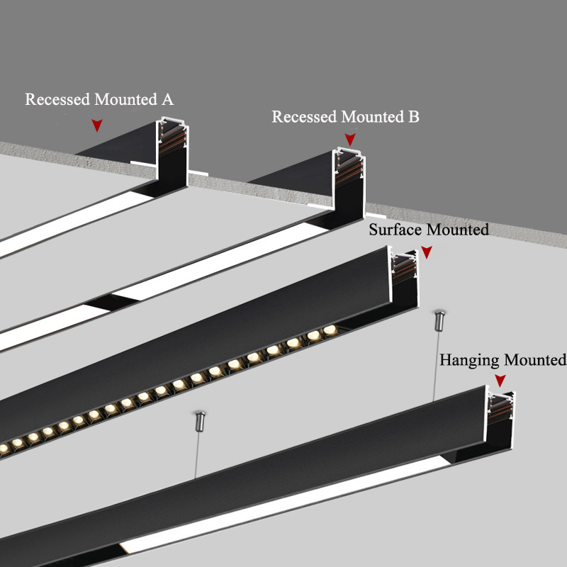 Magnetic Track Light Customization Recessed Surface Magnetic Track Light Rail 48V Magnetic Light Track Accessories