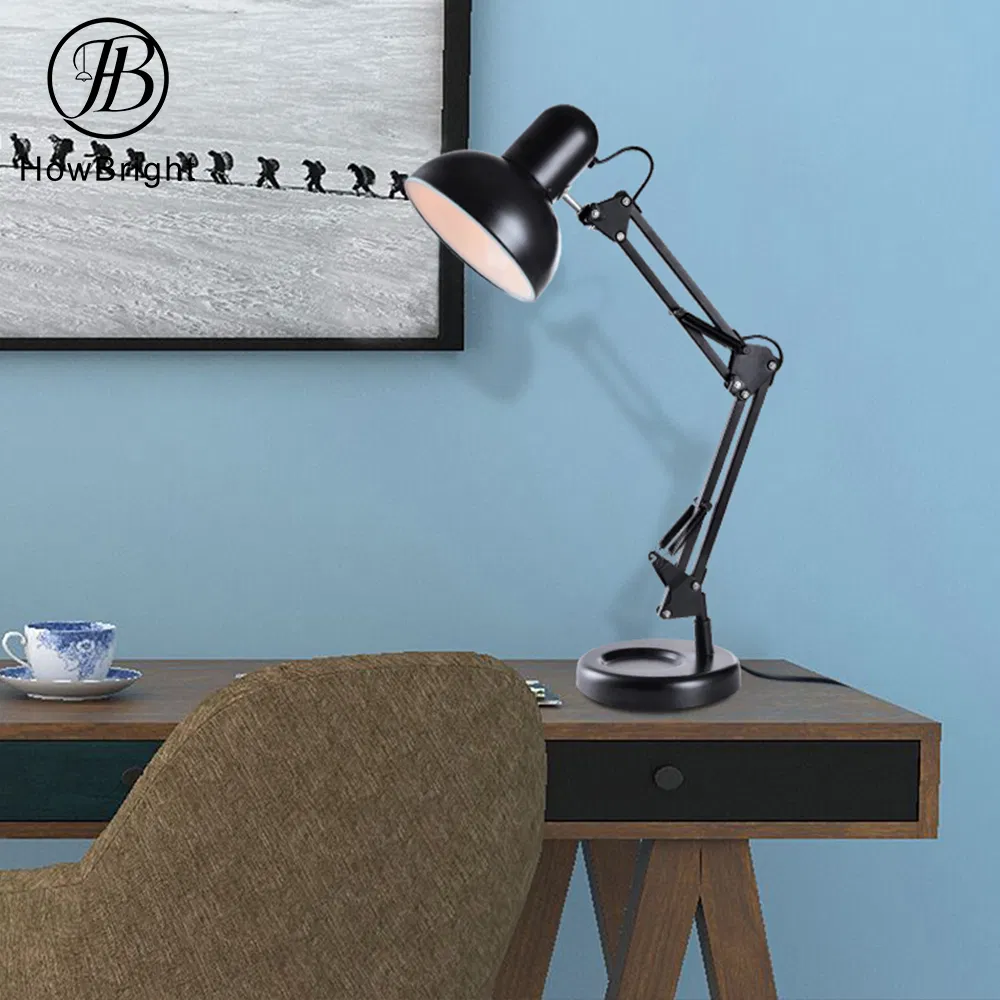 Modern Office Table Reading Light Vintage Adjustable Metal Swing Arm Black Light Bedroom Desk Lamp