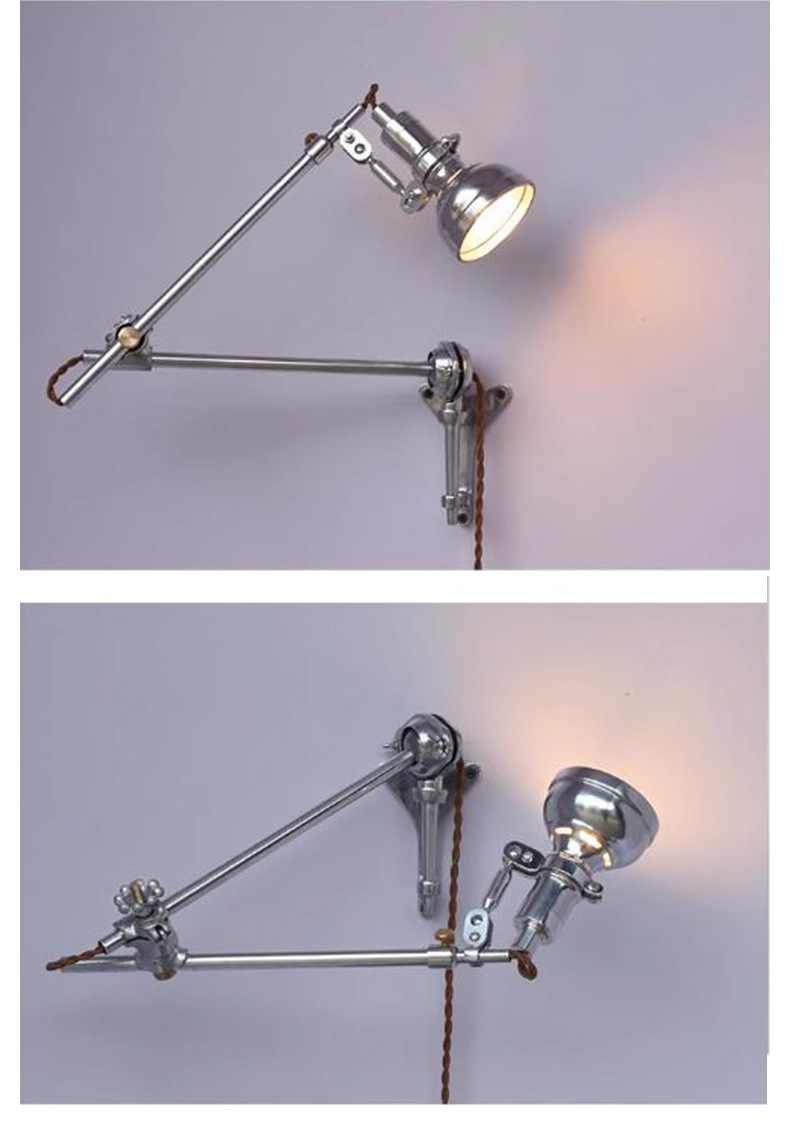 Industrial Style Telescopic Swing Arm Folding Bedside Reading Wall Lamp Dimmable LED E14 Base Iron Shade Home Mirror