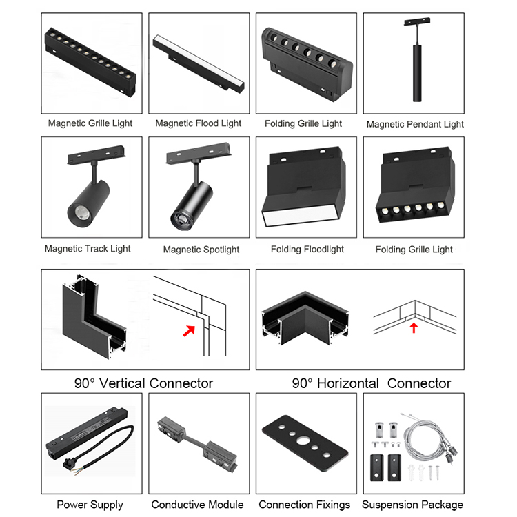 Magnetic Track Light Customization Recessed Surface Magnetic Track Light Rail 48V Magnetic Light Track Accessories