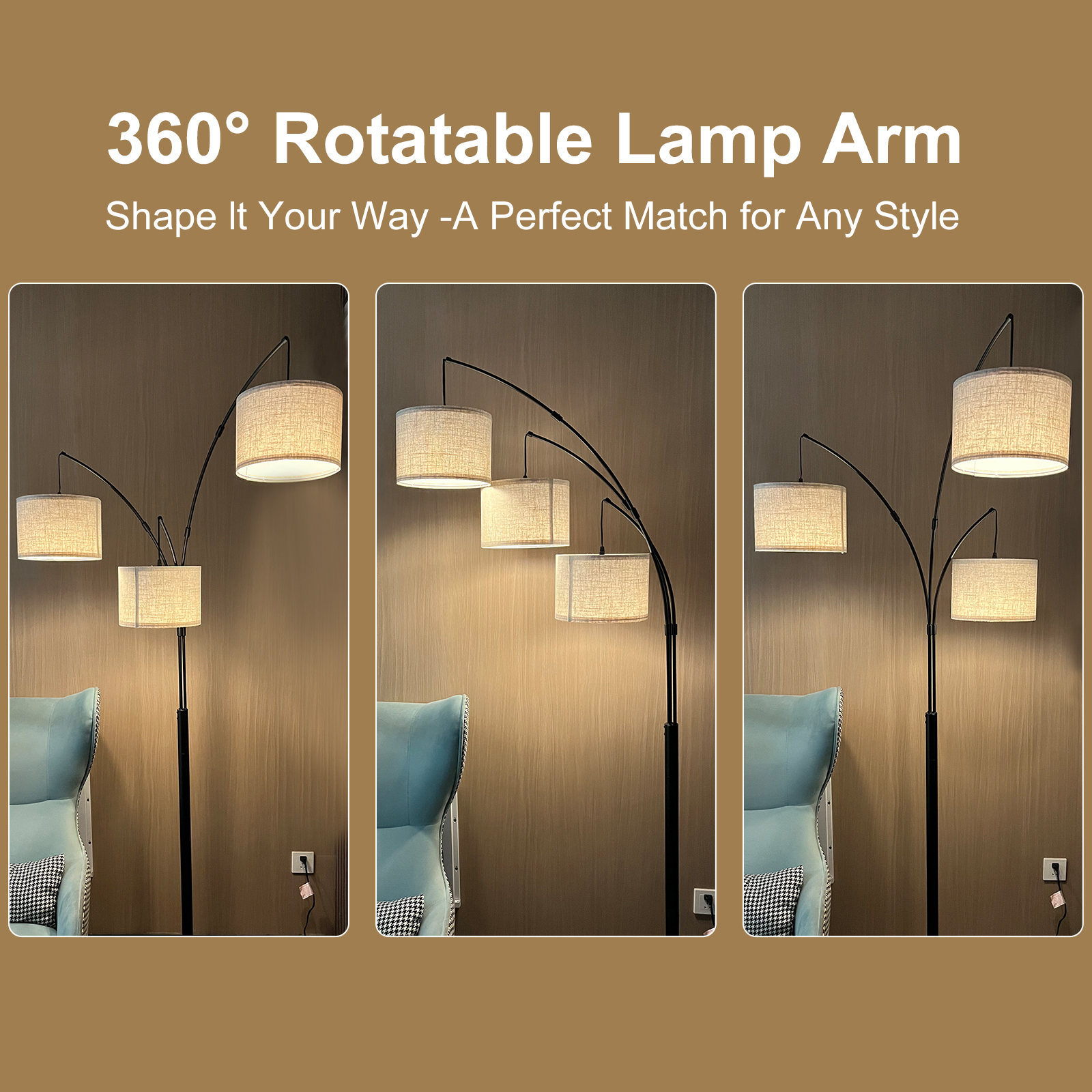 2026 New Dimmable Arc Floor Lamp Rotary Switch Standing Lamp with Linen Shade and Heavy Base, Mid Century Tree Lamp