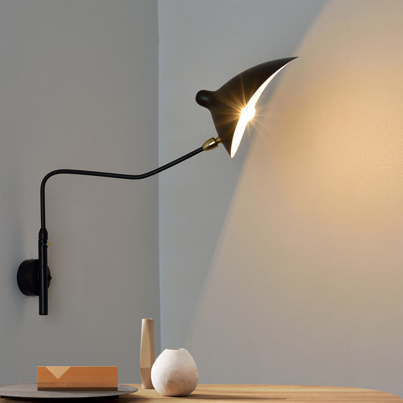 Industrial Creative Rotatable Swing Arm Bracket Sconce Wall Lamp Aluminum Hotel Bedroom Living Room Modern LED Indoor Wall Light