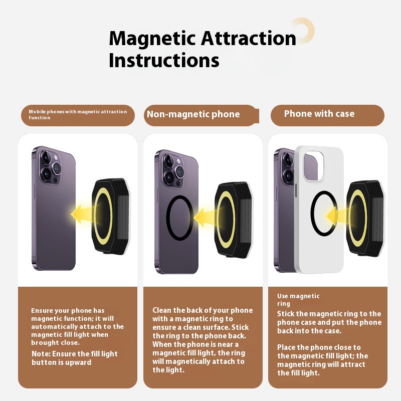 LED Selfie Light 3000-6500K Magnetic Rechargeable Clip-on Phone Light for Live Stream TikTok Video Makeup Fill Light Plastic