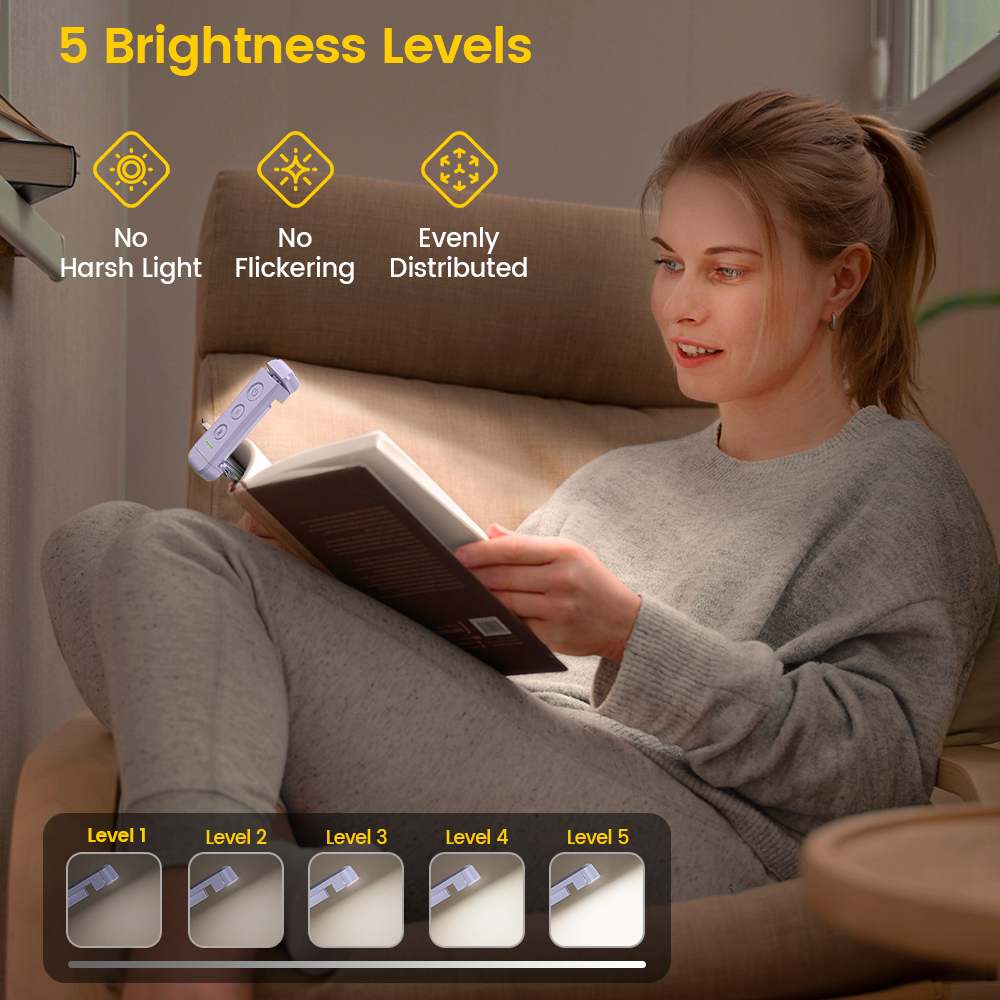 Portable Reading Light Rechargeable 3 Color Modes Eye Care Long Battery Life Flexible Book Reading Light For Bed Kids