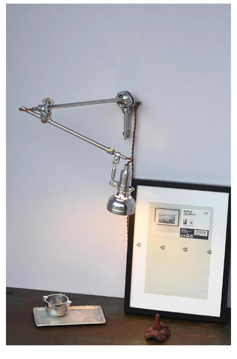 Industrial Style Telescopic Swing Arm Folding Bedside Reading Wall Lamp Dimmable LED E14 Base Iron Shade Home Mirror