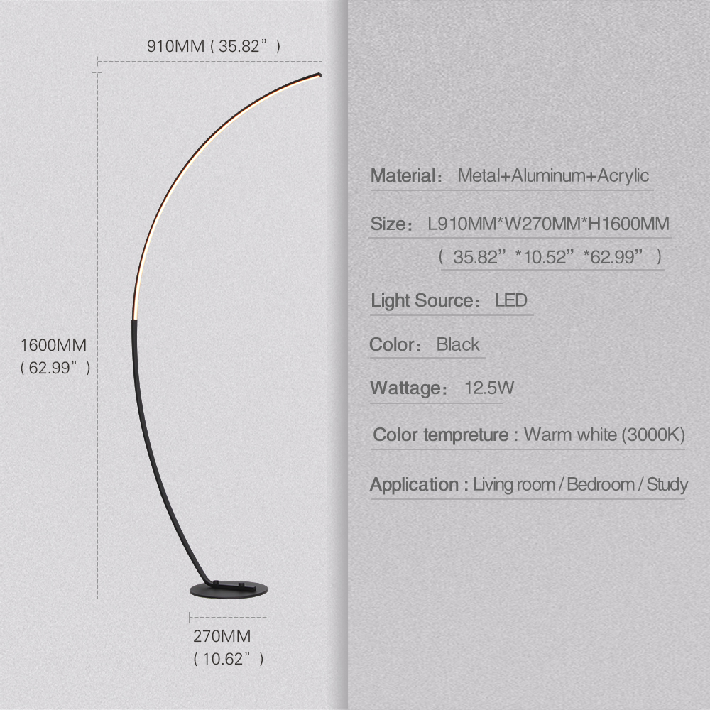 Arc Shape Nordic Floor Lamp for Living Room Bedroom Study Dimmable Remote Control Led Floor Lamps Modern Arc Floor Lamp