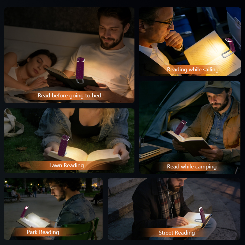 Anti-Glare Eye Care USB Rechargeable Mini LED Book Reading Light Portable Bookmark Adjustable Brightness Foldable Home Bedroom