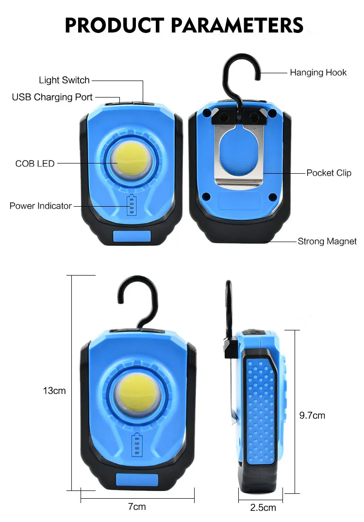 Rechargeable Portable Waterproof LED Work Lamp for Outdoor Camping Emergency Car Repairing