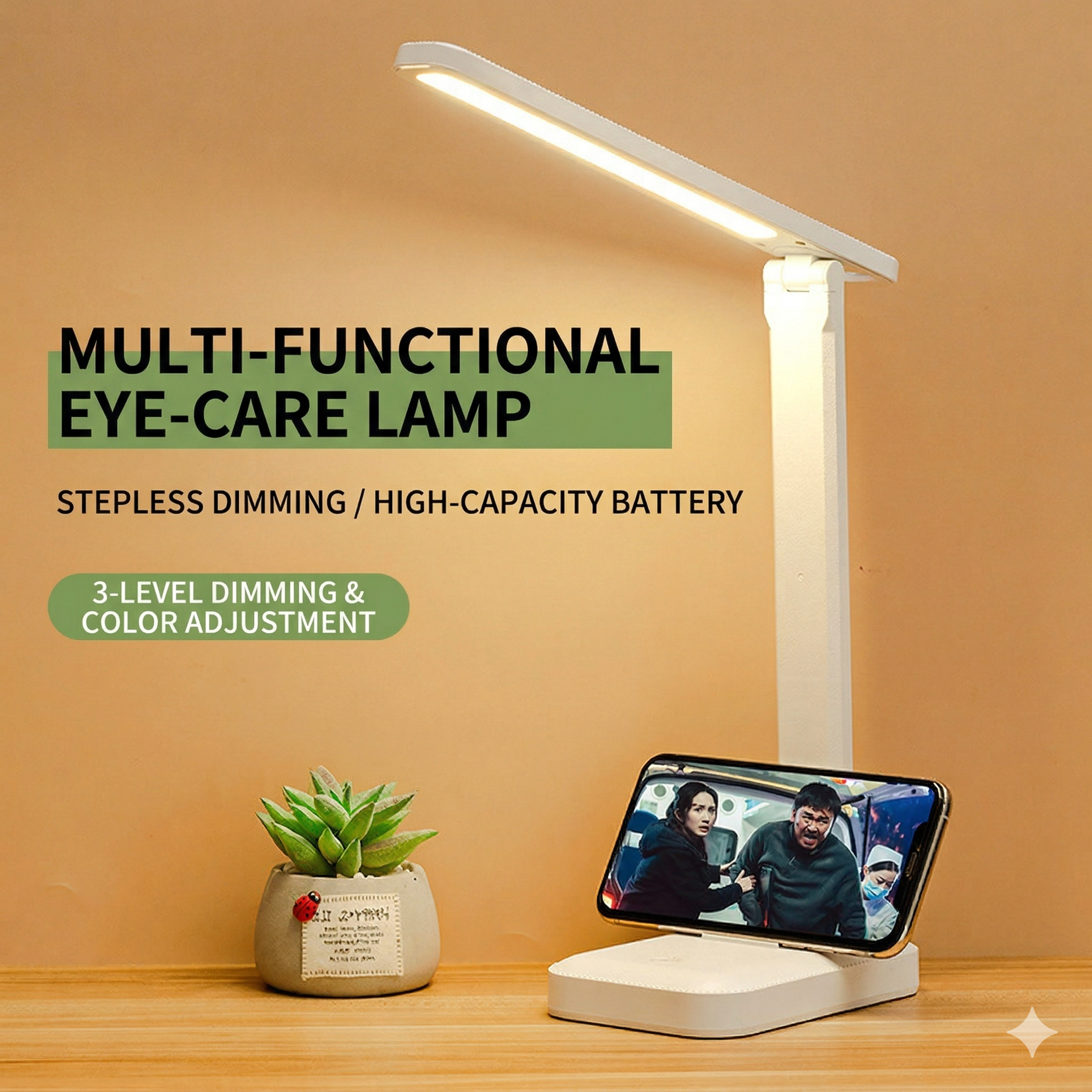 Desk Lamp Reading Light | Smart Adjustable Cordless Flexible Eye-Caring | Simple Design | Professional Customization Supported