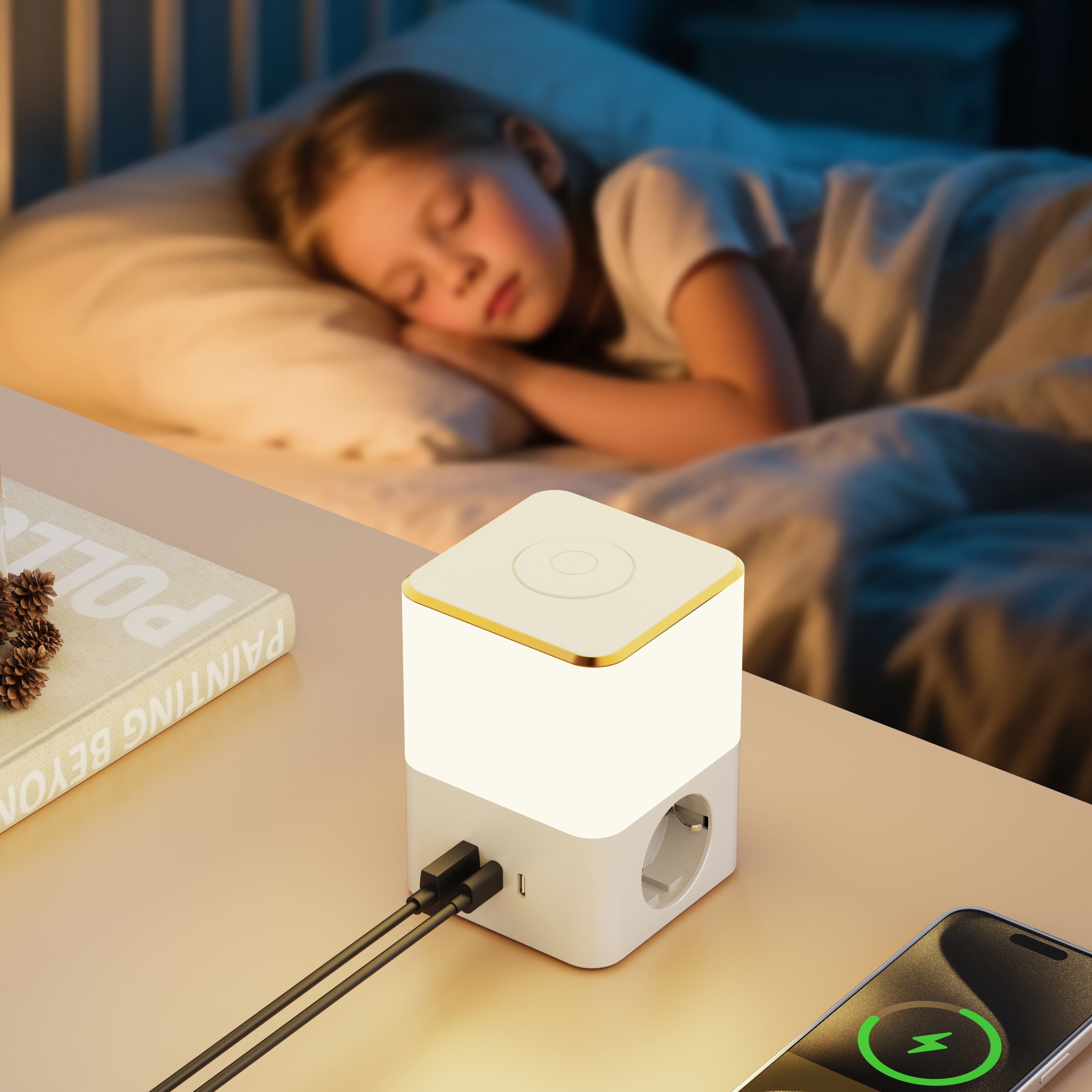 2026 Creative Nightlight Socket Desk Lamp Socket 2 Outlets Power Strip Multi-Function European EU/Germany Touch Switch With USB