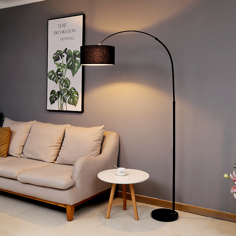 Minimalist Hotel Lighting Fabric Shade Black White Iron Adjustable Arc Floor Standing Lights Modern Floor Lamp for Living Room