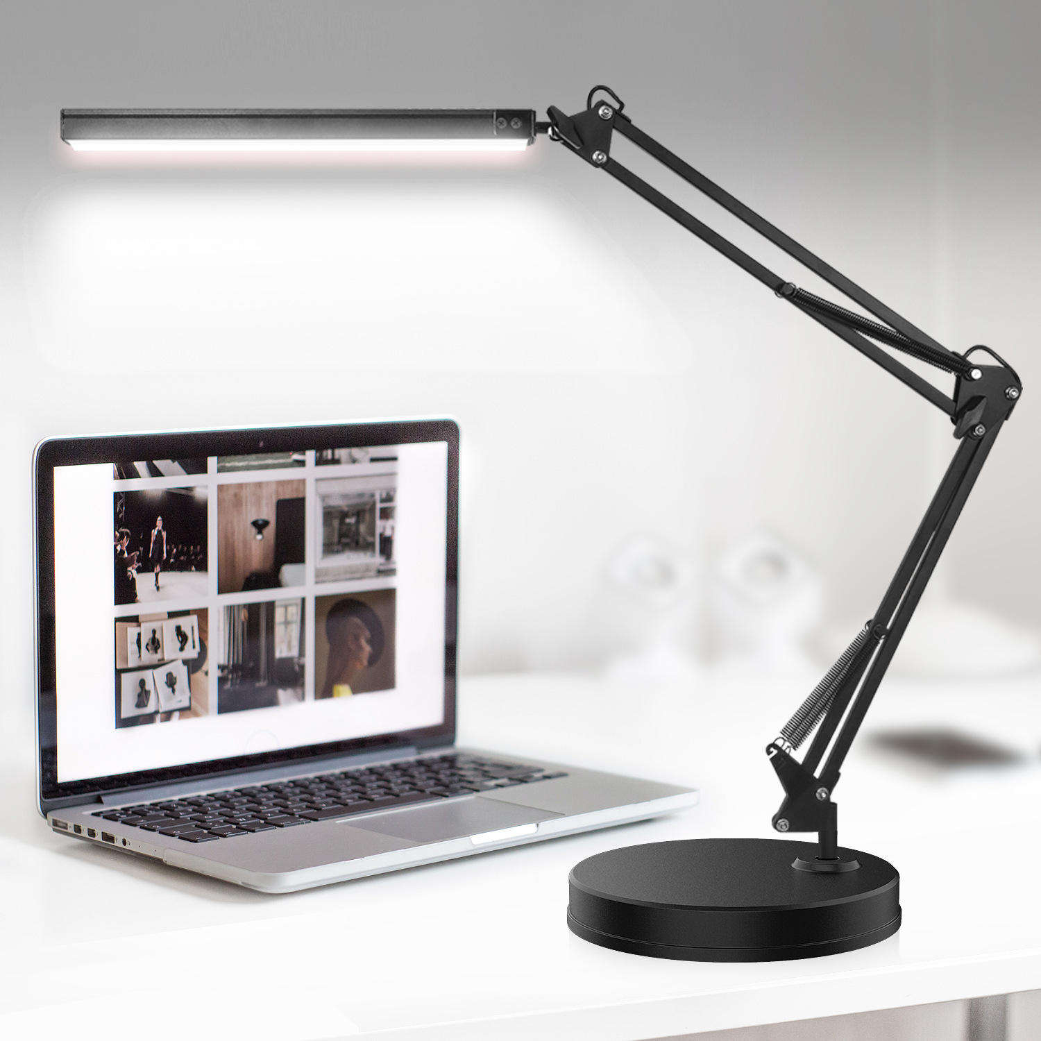 Modern Industrial Swing Arm Led Work Desk Lamp with Base Office Bedroom Study Table Lamp
