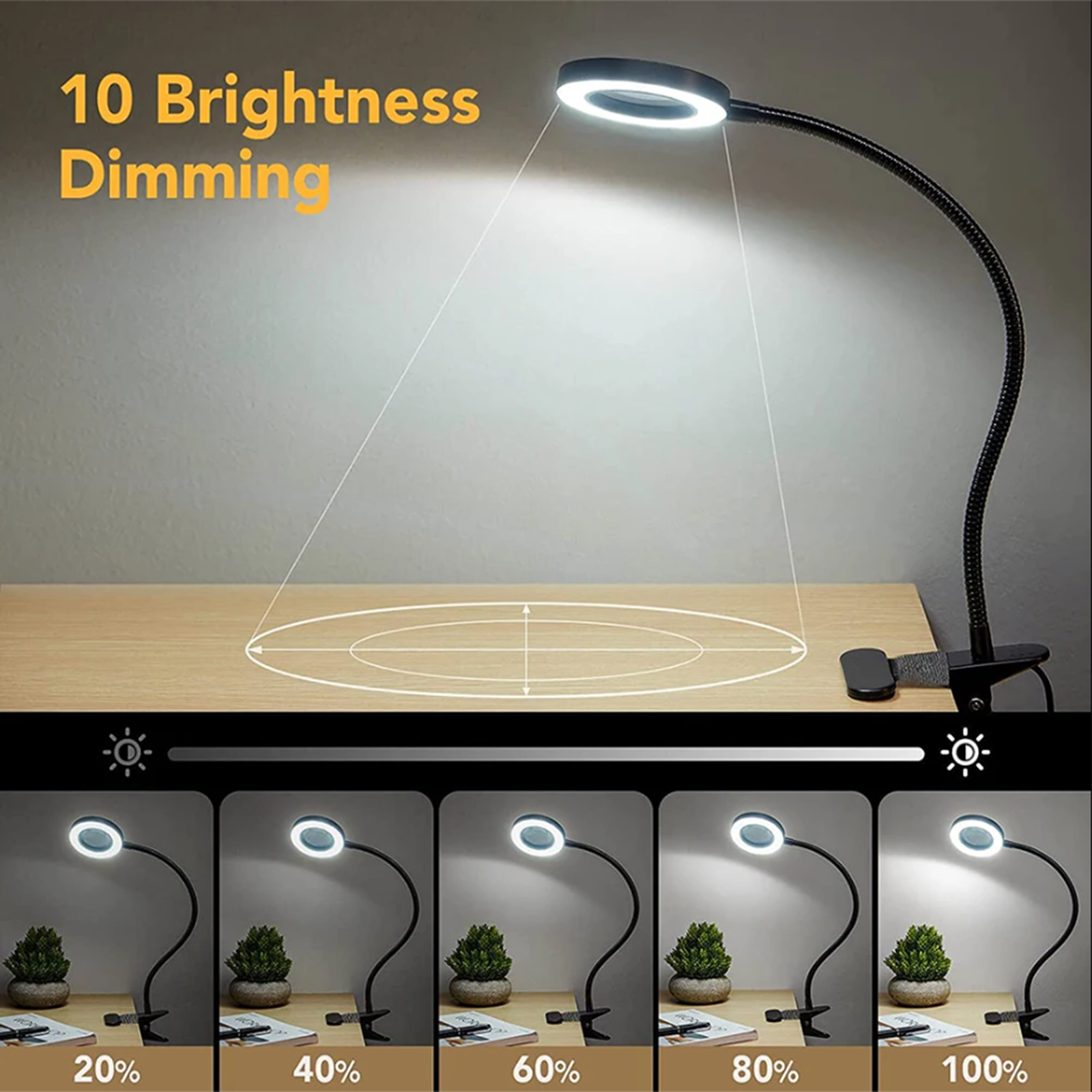 5X Magnifying Glass Desk Lamp with Clamp 3 Color Modes Flexible Gooseneck LED Desk Lamp