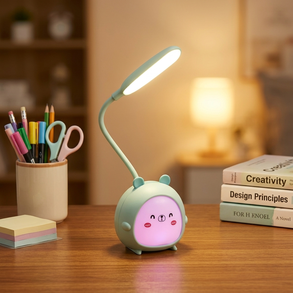Cute Animal ABS USB Rechargeable Dimmable High CRI 80 Warm Cool Light (3000K-6000K) Electric LED Desk Dormitory Table Lamp