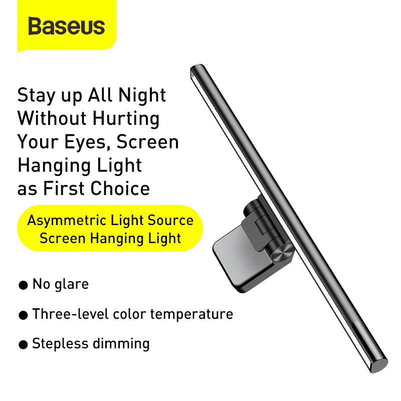 Baseus Stepless Dimming Eye-Care Computer PC Monitor Screen Hanging Light Bar LED Reading USB Powered Lamp