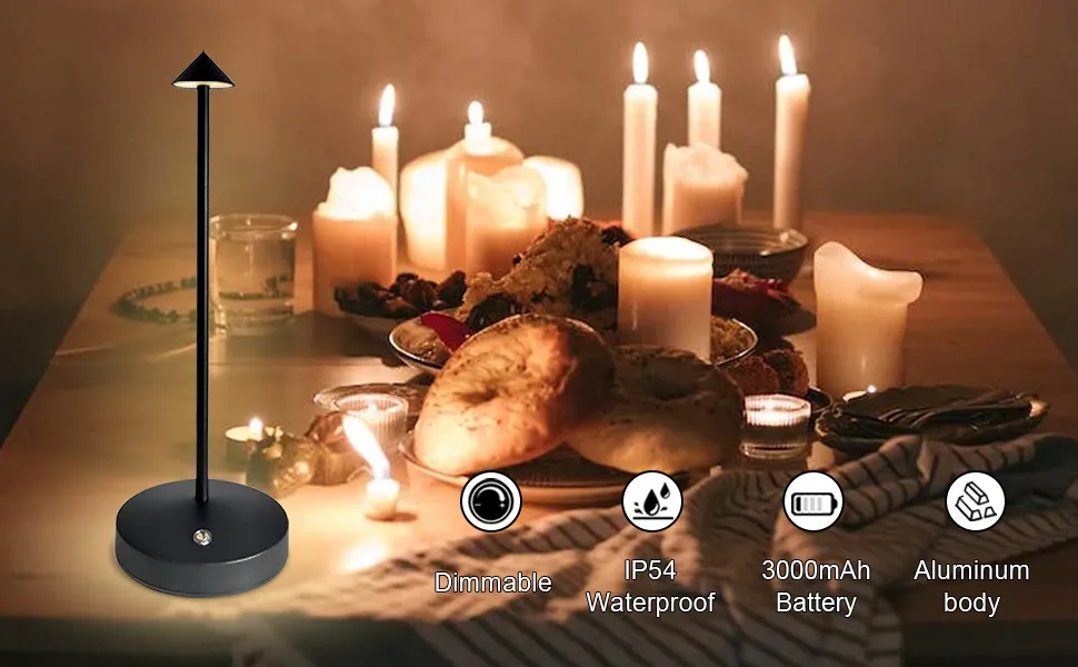Hotel Portable Rechargeable Cordless LED Table Bar Lamp Desk Light with Touch Control for Restaurant Living Room
