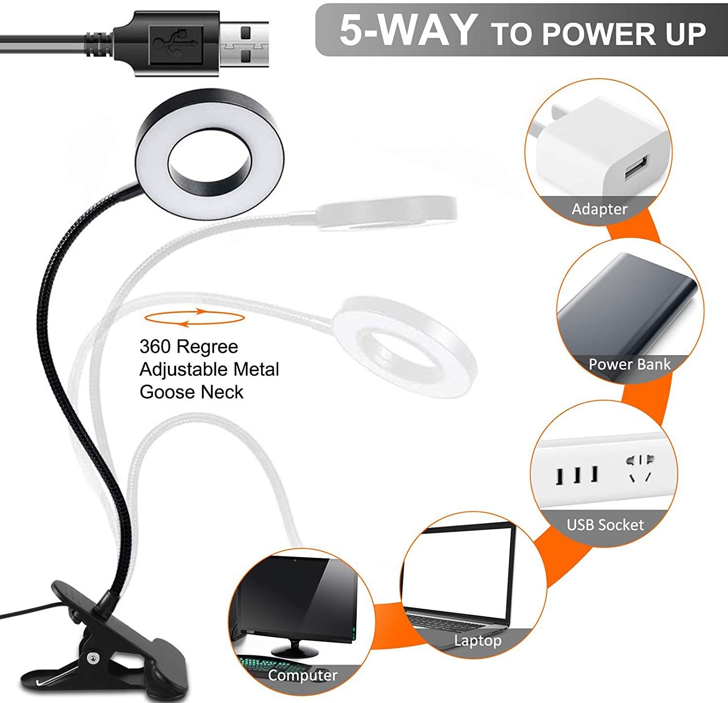 30 Brightness Levels Clip on LED Book Light Flexible Gooseneck Book Clamp Lamp Eye Protection Reading Light Ideal for Bookworms