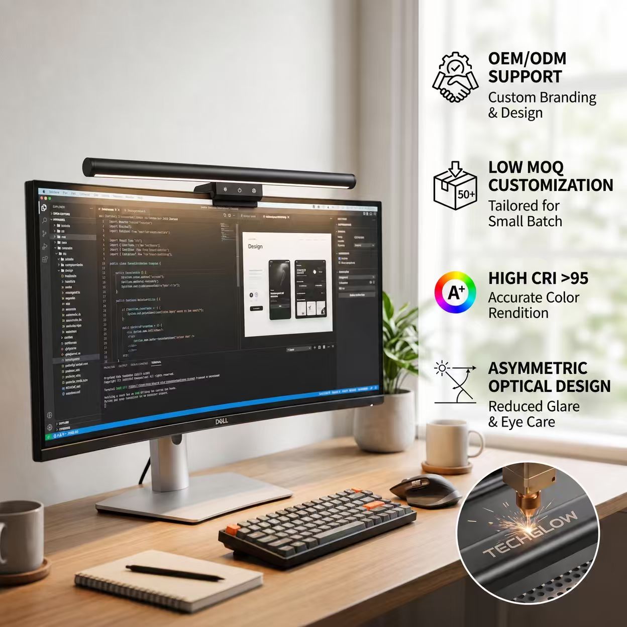Curved Monitor Light Bar with Remote Control Anti-Glare LED Screen Hanging Lamp for Curved Displays