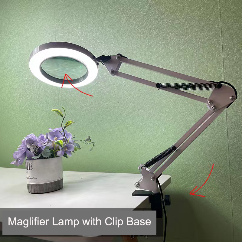 CSX Magnifier Lamp USB Clip-on Smart Table Lamp Adjustable Swing Arm LED Magnifying Desk Lamp Glass Light with Clamp