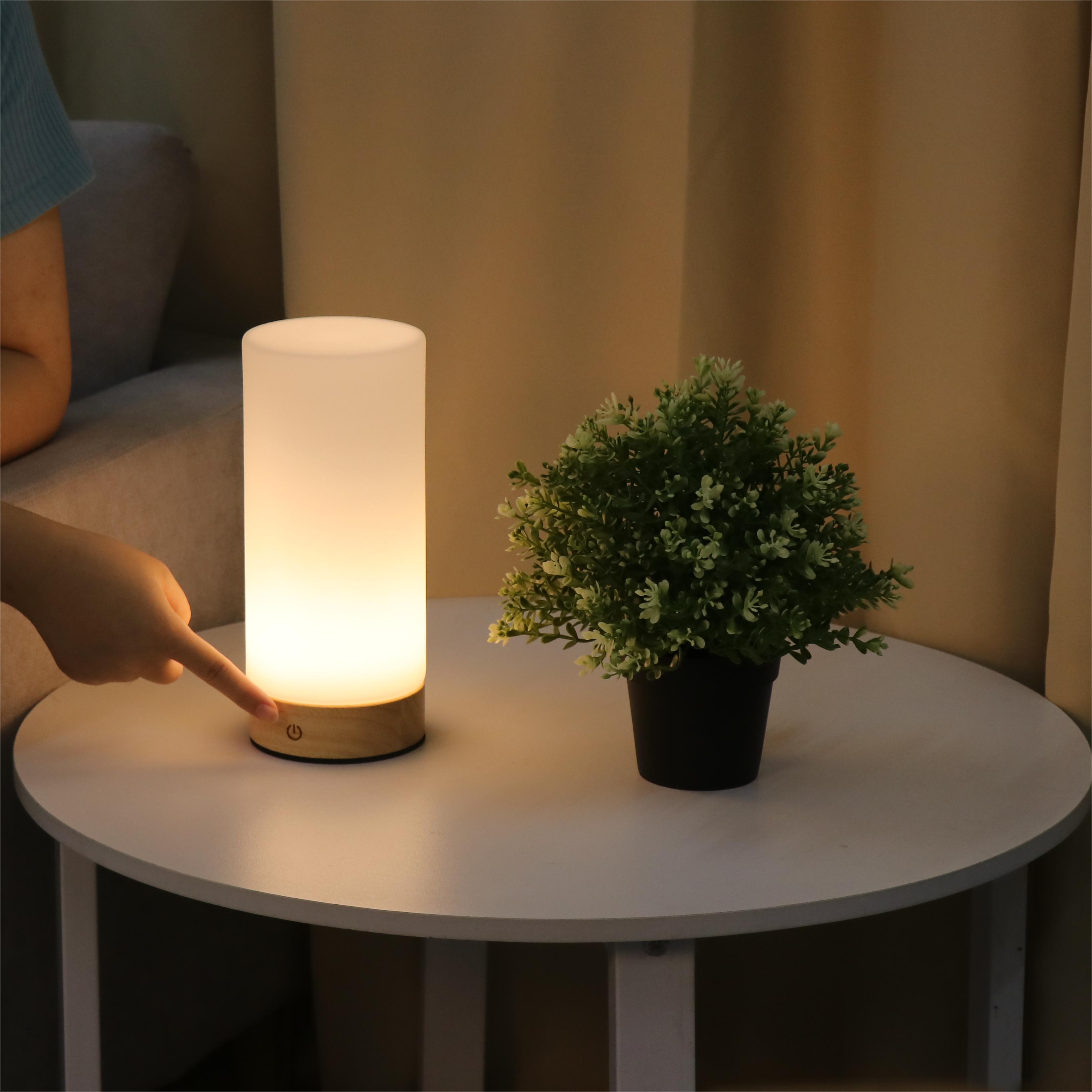 Smart Modern Wooden Base Rechargeable Cordless Book Lights for Reading in Bed Table Lamp for Study Desk