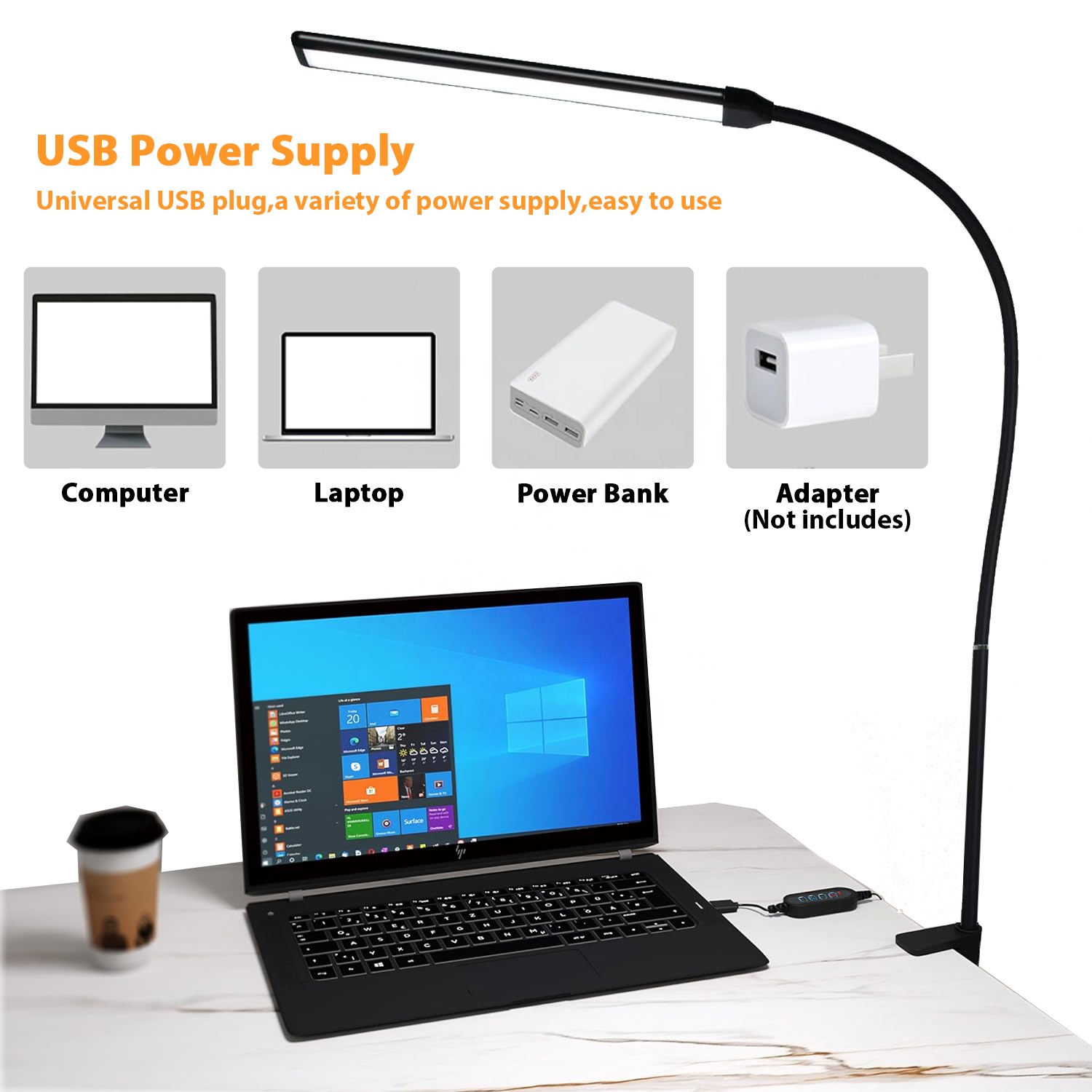 A Head Eye Protection Lamp Bow Clamp, 3 Color Modes &amp; 10 Brightness Flexible Gooseneck USB Desk Lamp for Home Office Makeup