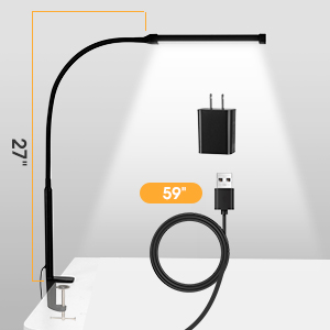LED Desk lamp with Clamp, Long flexible gooseneck
