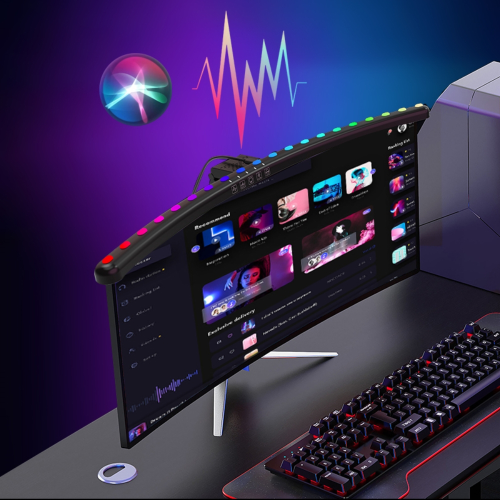 Curved/Straight Computer Monitor Screen Hanging Lamp Screen Bar Hanging Desk Lamp for Gaming Working with RGB Sound Rhythm