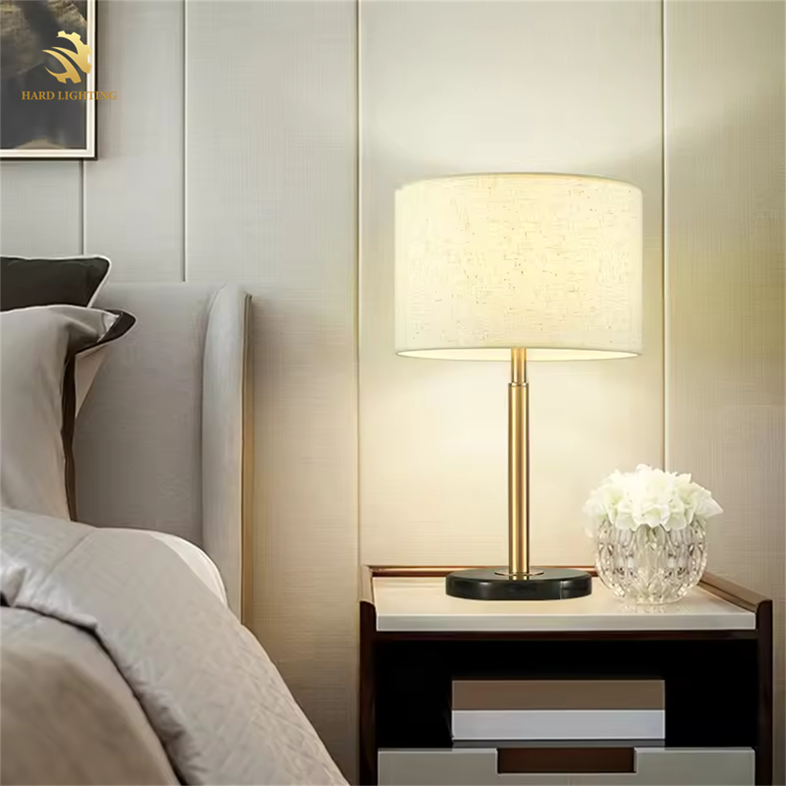 Modern Style Bedside Lamp Fabric Atmosphere Light Bedroom Living Room Bedside Table Lamp