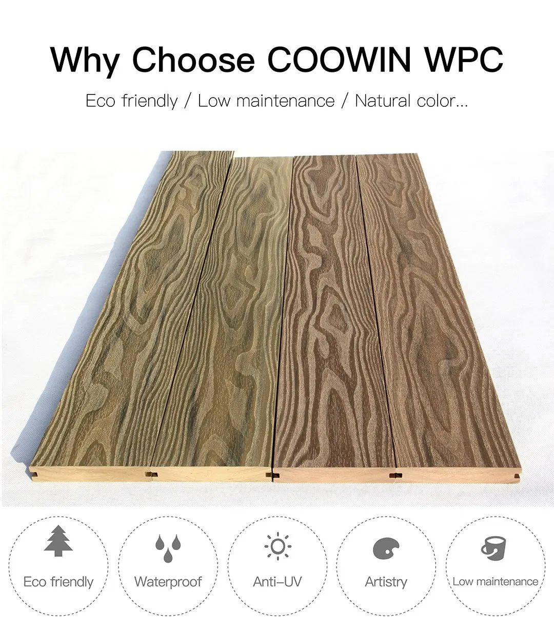 140X25mm Waterproof Anti Slip Scratch Resistant WPC Timber Panel Composite Solid Deck Outdoor