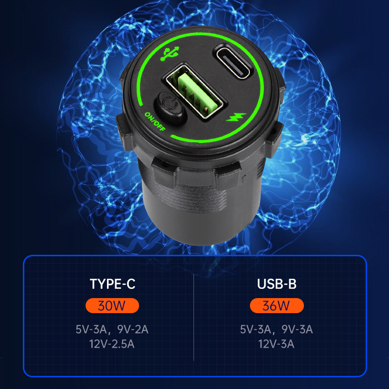 Professional 30W Type C and 36W USB a Bus Charging Solution with LED and Cover