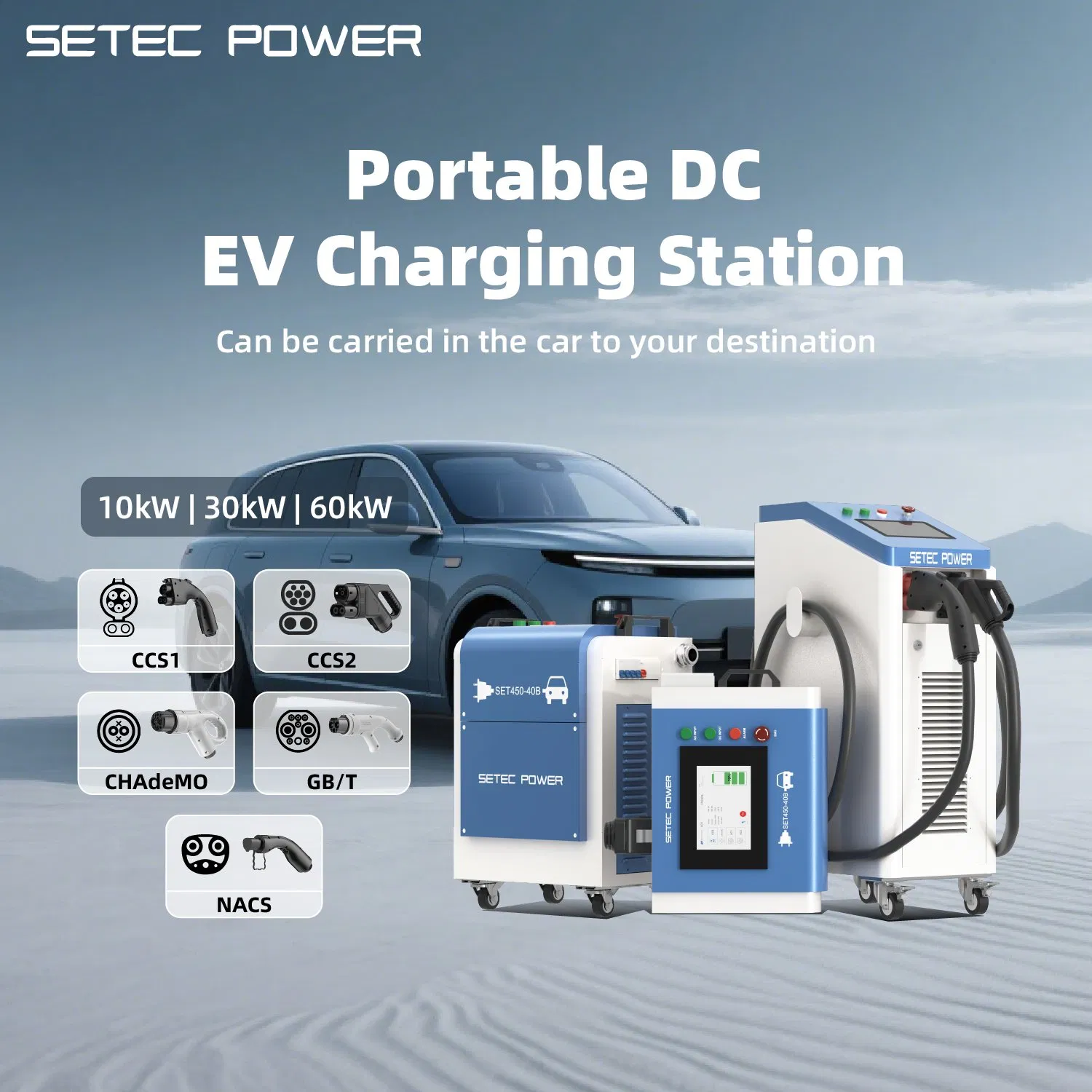 OEM 10-60kW Level 3 Portable Fast Electric Car Charging Station DC EV Charger Station