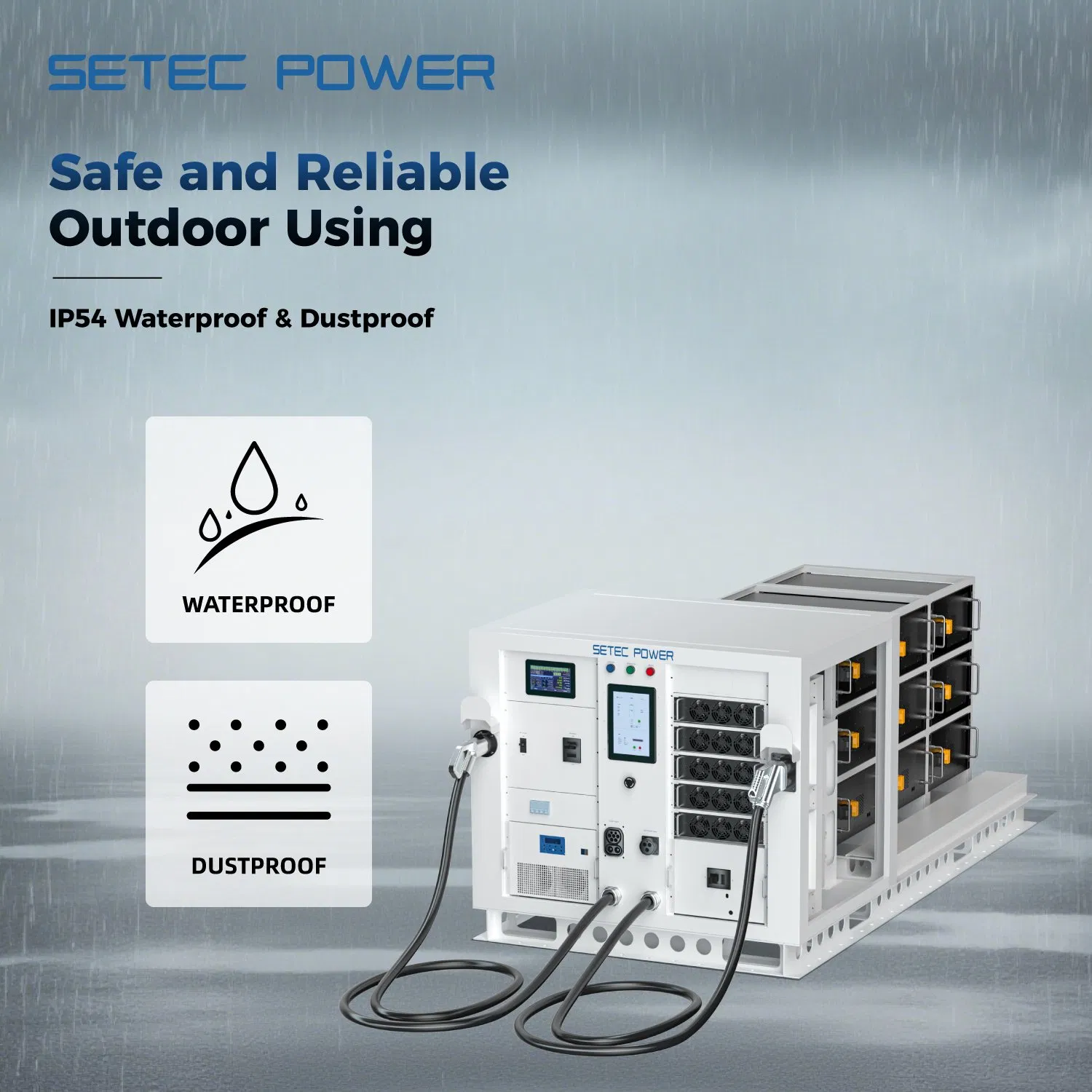 SETEC POWER Waterproof Storage System PowerOnTheGo 30kWh to 120kWh Integrated EV Charging