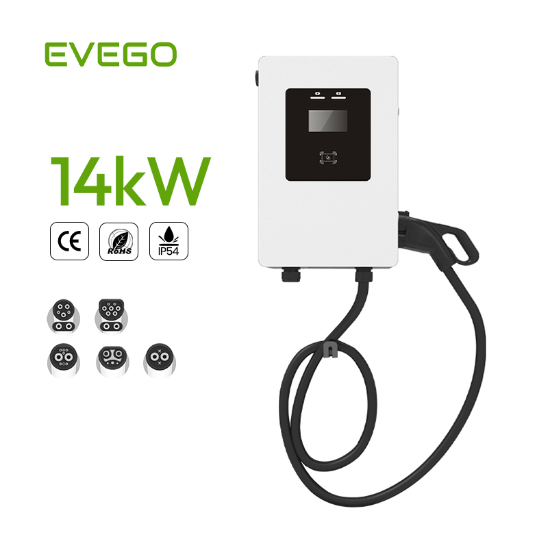 Evego Public 14-28kw America CCS1 Nacs Ocpp Monitoring Station 40-80A Level 2 7inch Toucscreen Smart Wall Mounted DC EV Charger