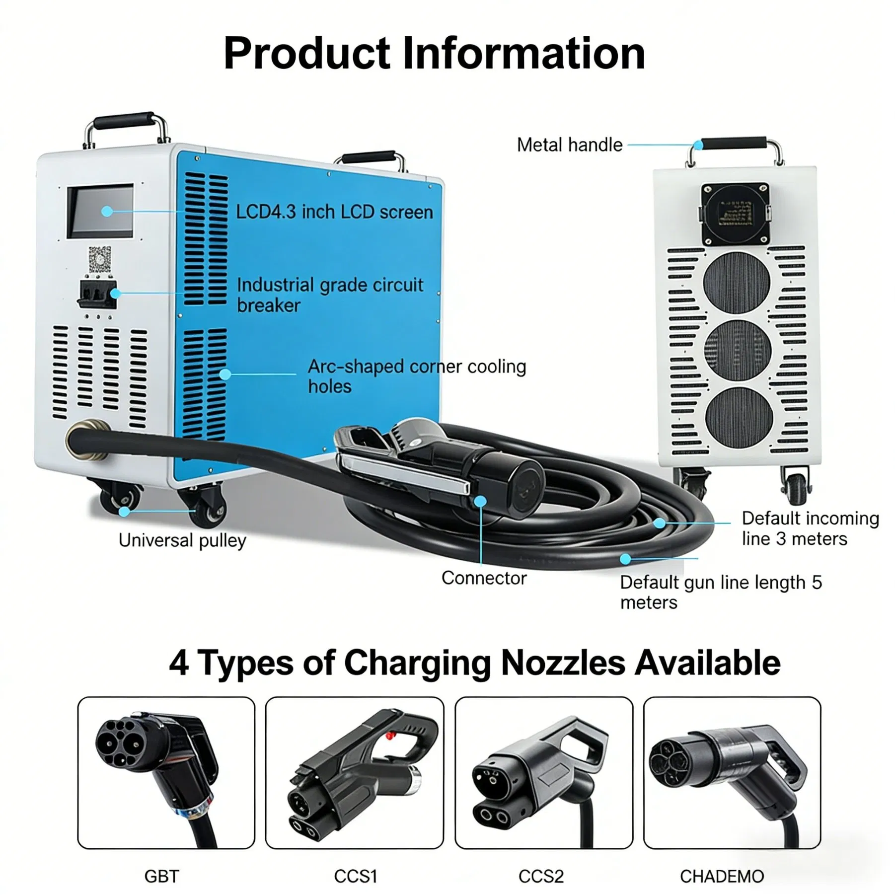Portable Mode 4 DC EV Charger Mobile Fast Charging Station CCS1/CCS2/GB/T/Chademo Custom Power