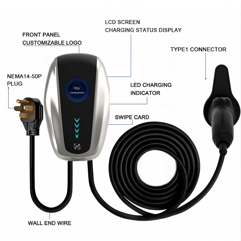 7kw Type2 Smart EV Wallbox Charger Supporting Ocpp 1.6 for Commercial Public Operation and Multi-User Charging Management System