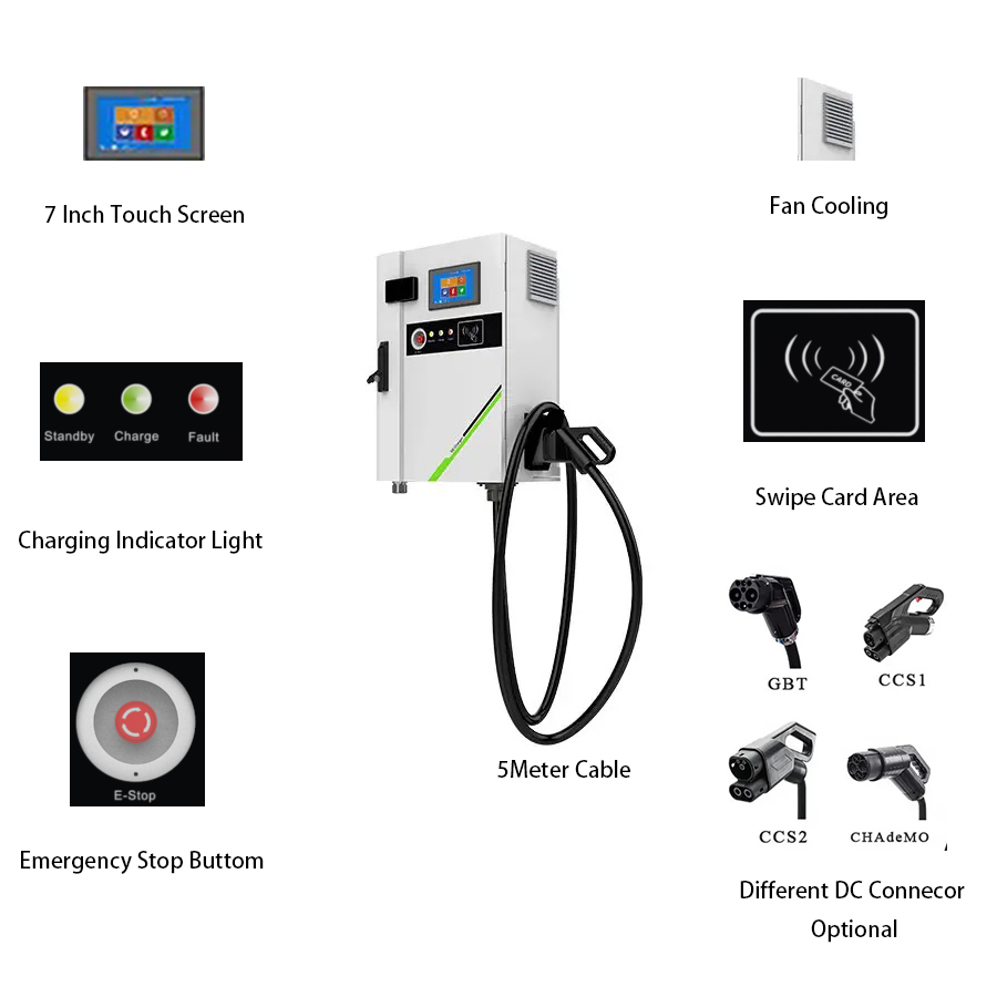 High-Power 30kw CCS2 Wall-Mounted DC Charger for Electric Vehicles