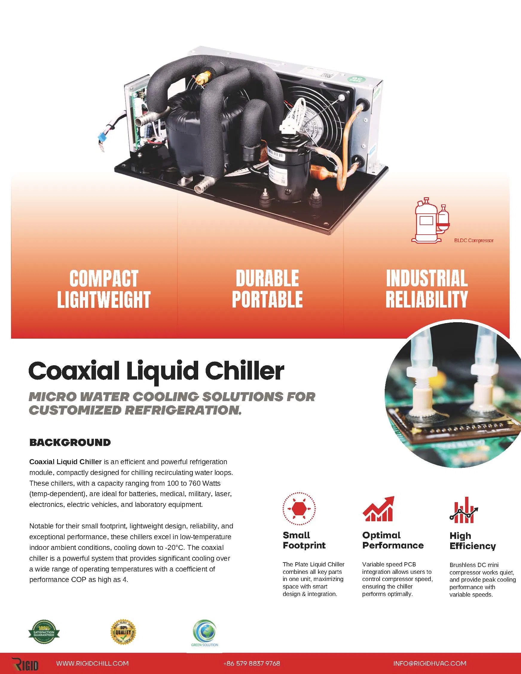 Small Cooling System with Custom-Made Compact Chiller and DC Power