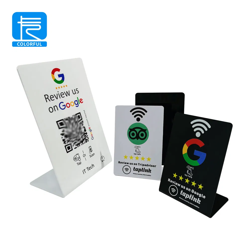 13.56MHz Chip RFID Plate Tag Sticker Programmable Acrylic Stand PVC NFC Card for Google Review Restaurant Menu Social Media Url Sharing