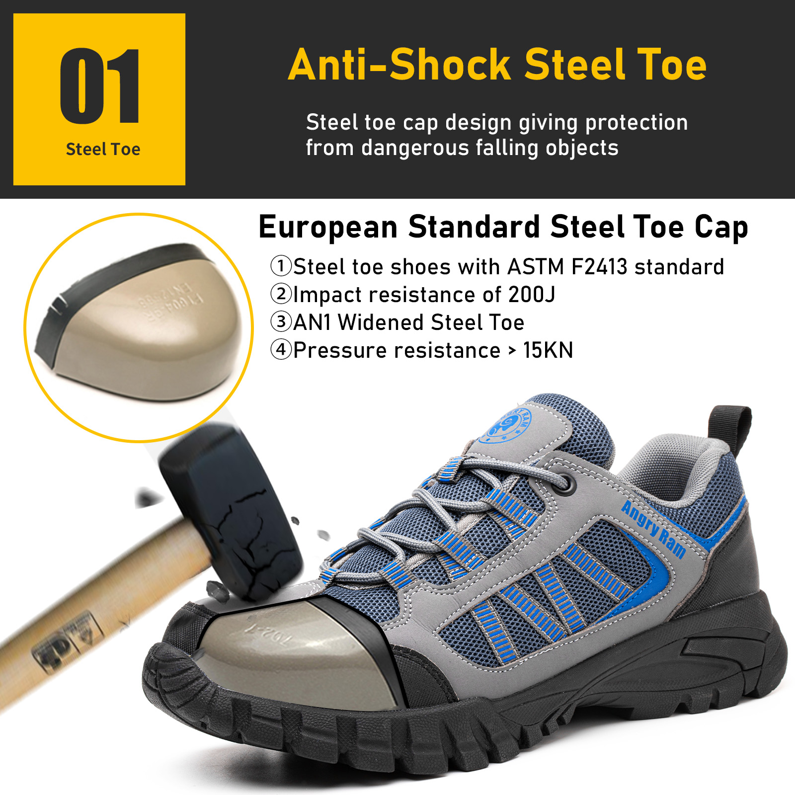Lightweight Breathable Deodorant Work Shoes Summer Safty Shoes Men Safety Shoes with Rubber Bottom