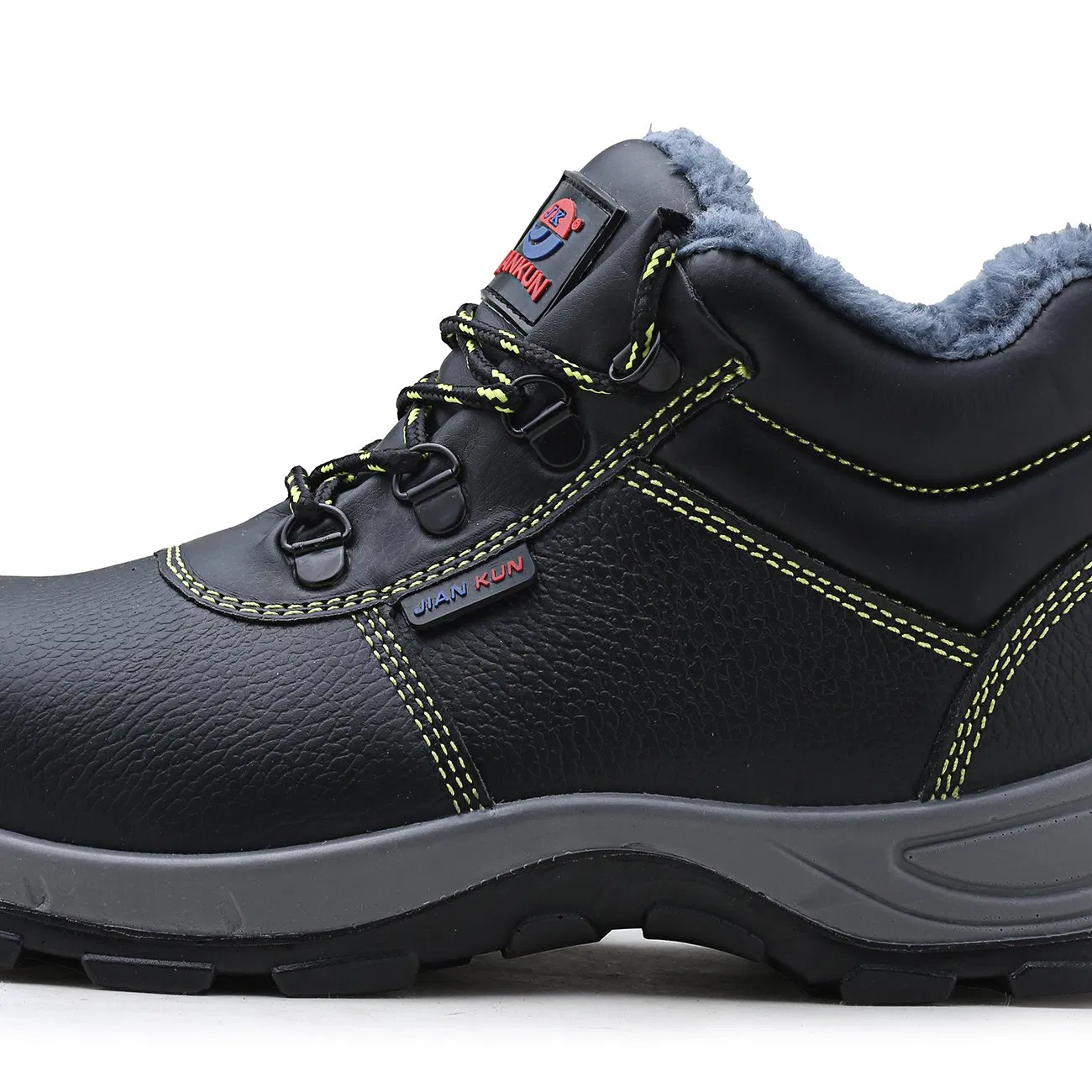 Black Embossed Cow Leather Safety Work Boots for Men