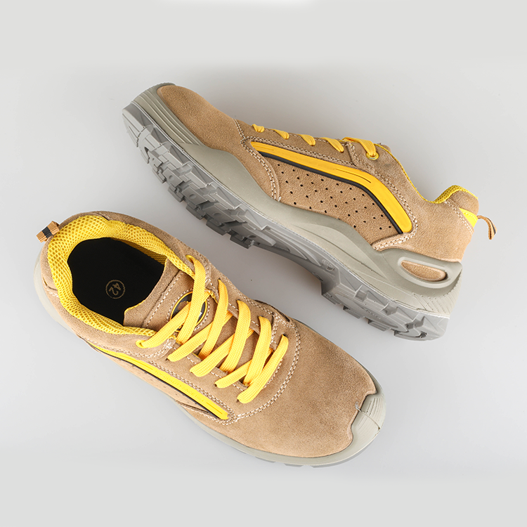 Construction Work Shoes in Stock Anti Slip PU Injection Genuine Leather Safety Shoes Steel Toe for Men Work