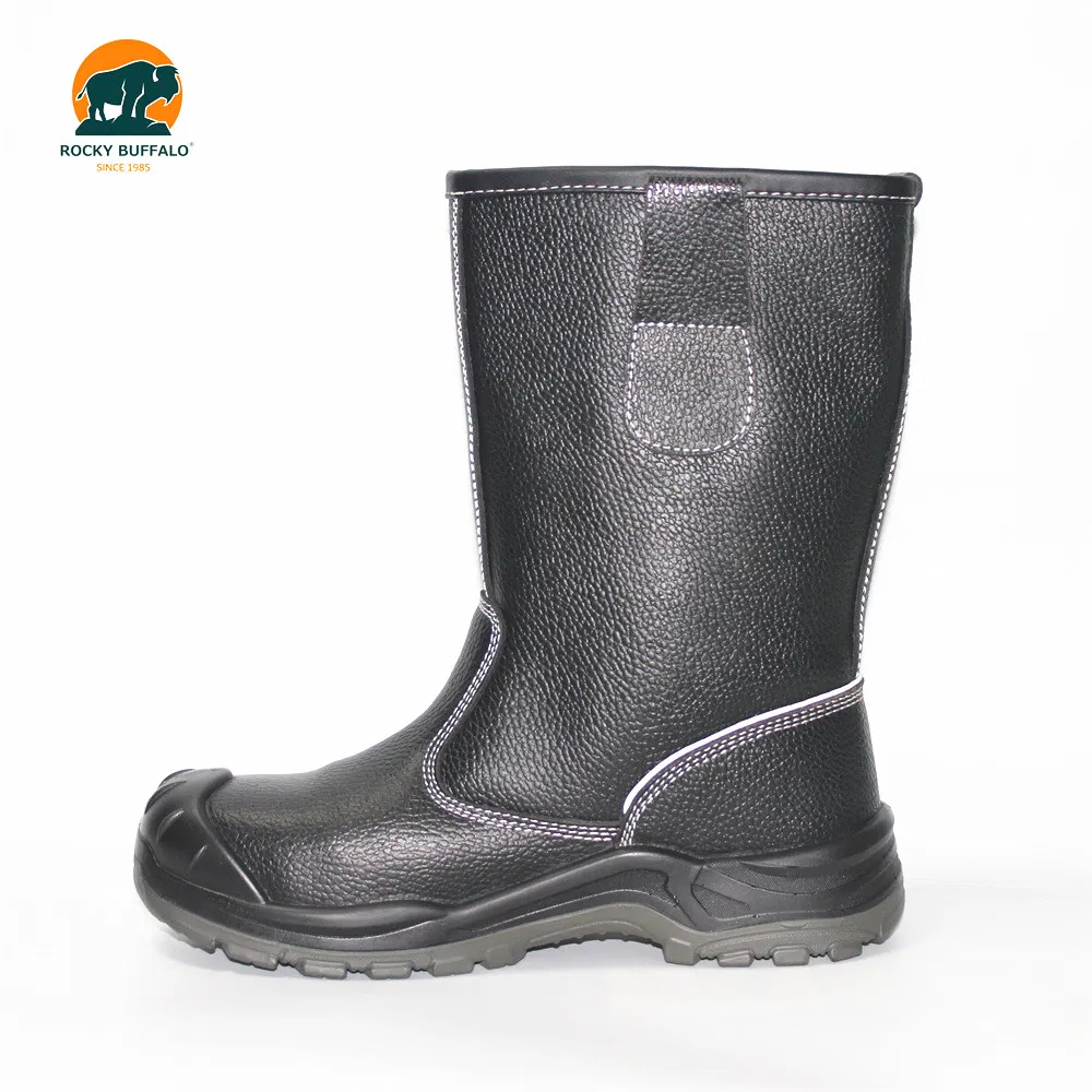 Rocky Buffalo Cowhide Leather Black Safety Boots Steel Toe PU/PU Injection Sole Winter Safety Boots