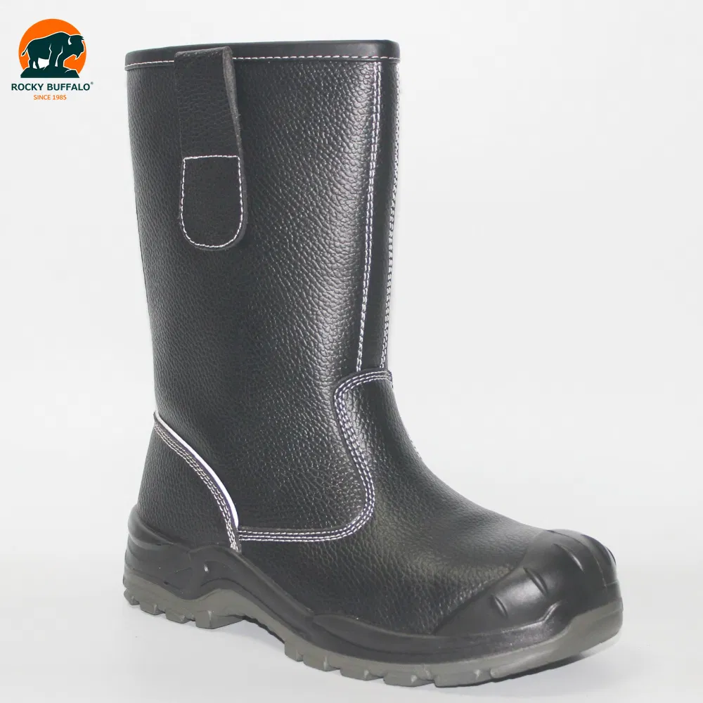 Rocky Buffalo Cowhide Leather Black Safety Boots Steel Toe PU/PU Injection Sole Winter Safety Boots
